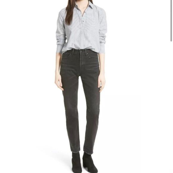 Vince High Waist Vintage Straight Jeans Distressed Black Size 27 - Picture 3 of 13